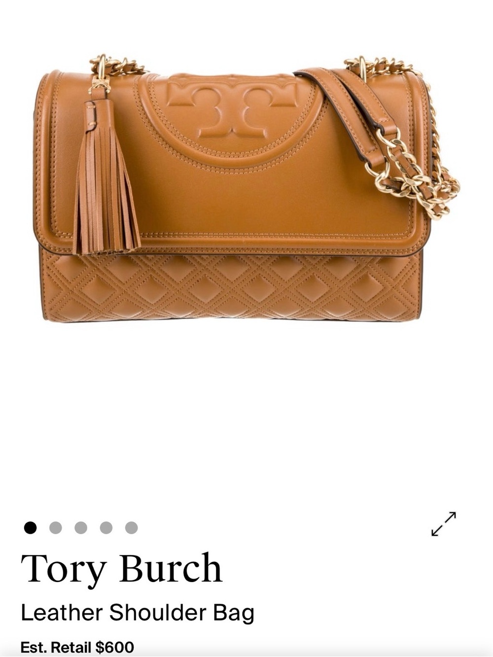 Tory Burch Cognac Leather Shoulder Bag with Tassel - Picture 3 of 7
